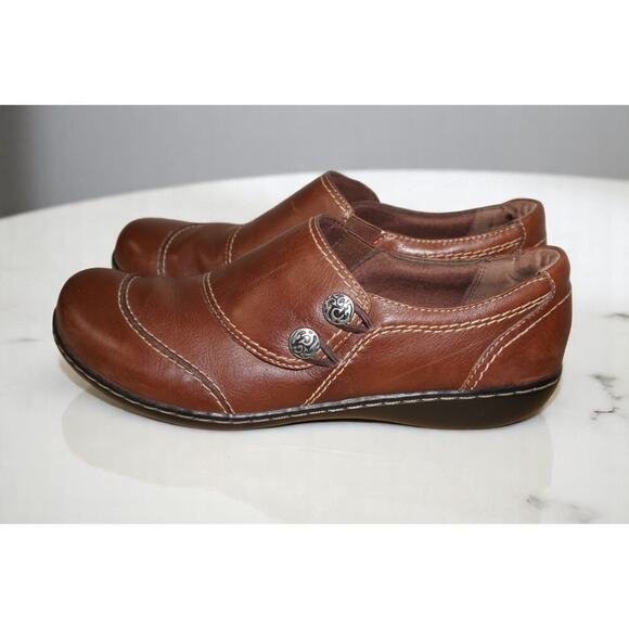 Clarks Artisan Brown Leather Comfort Slip-On Loafers Women’s 10M – Cushioned Wa - Picture 1 of 9